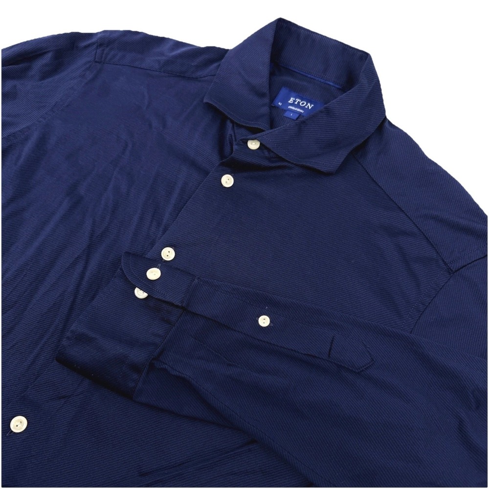 Eton Dress Shirt Mens 16.5 L Navy Blue Contemporary Fit Twill Cotton Lightweight